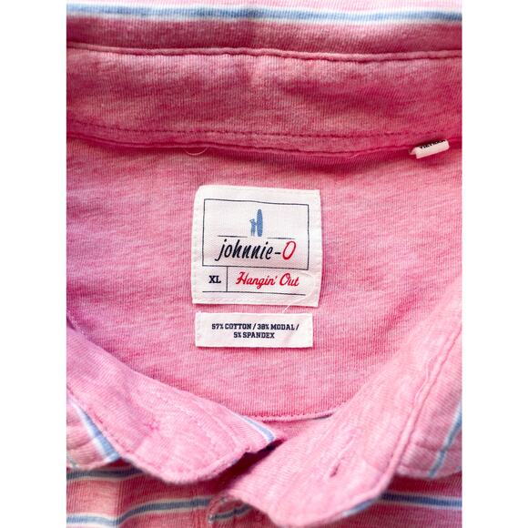Men’s Johnnie-O Hangin’ Out Short Sleeve Pink and Blue Polo Shirt Size XL - Picture 2 of 6